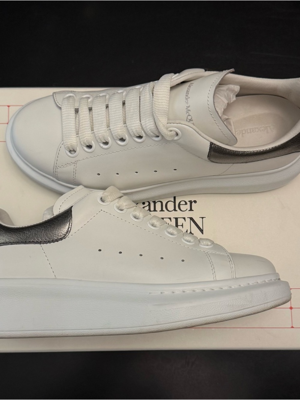Alexander McQueen White Leather Sneakers with Silver Heel Tab